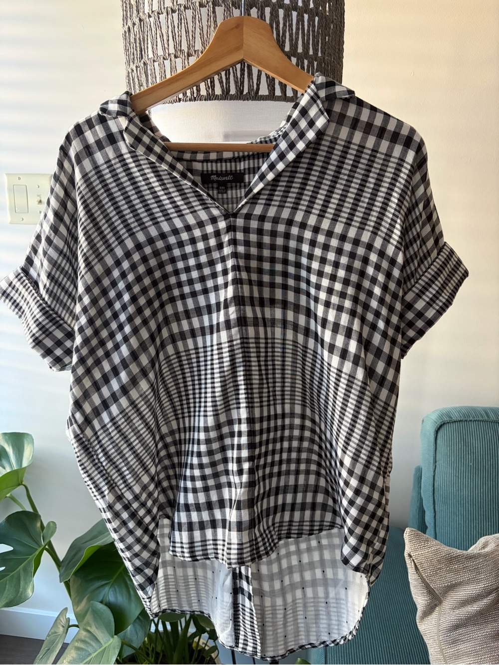 Madewell Black and White Gingham  Short-Sleeve Tunic